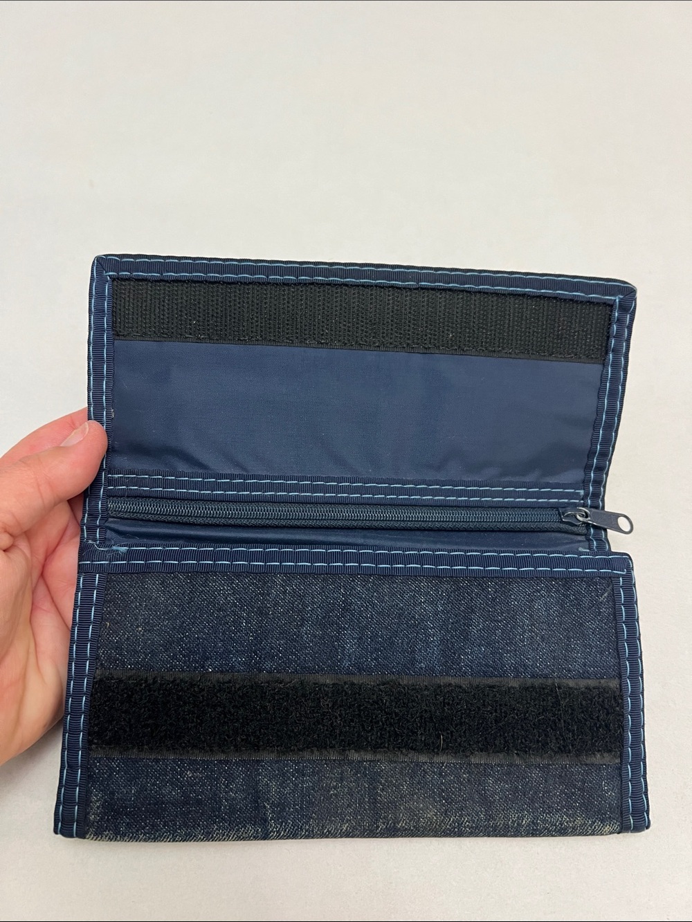 BILLABONG 90’s JEAN TRI-FOLD BOHO FLORAL EMBROIDERED BLUE WALLET VINTAGE - Picture 4 of 12